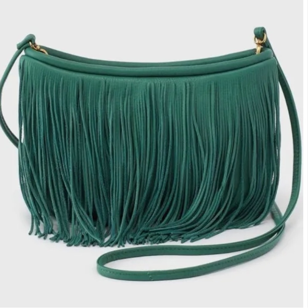 New Hobo Wilder Fringe Crossbody Garden Green Leather Retired Rare